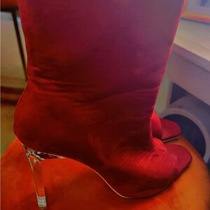 BURNT ORANGE PEEK TOE SIDE ZIP CLEAR HEEL SHOE